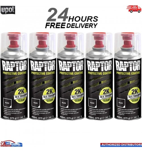 5X UPOL RAPTOR 2K TOUGH BED LINER U-POL PROTECTOR 400ML AEROSOL - BLACK